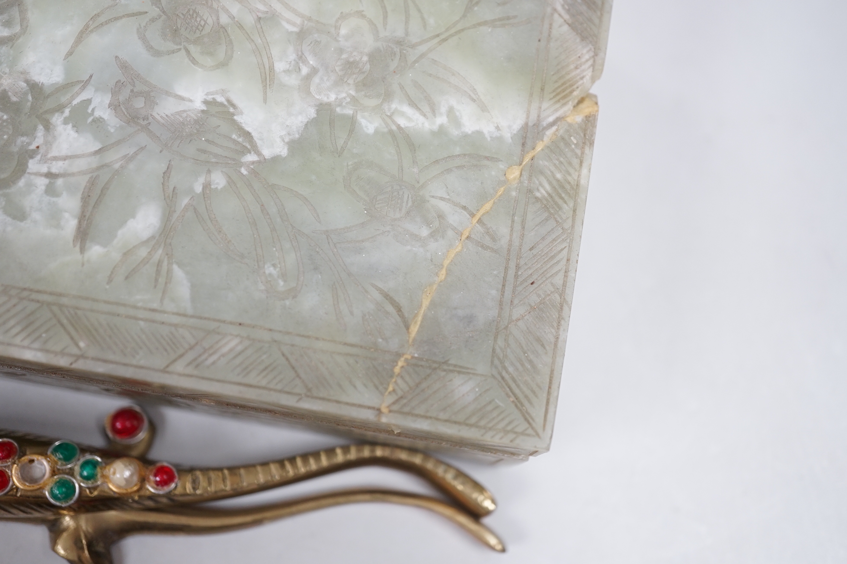 A collection of various collectables to include a George V silver mounted onyx cigarette box, a pair of gilt carved wall brackets, boxes etc.